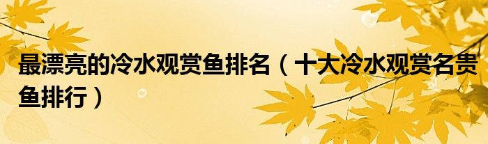 冷水观赏鱼什么鱼最好养_好养的观赏鱼冷水_淡水观赏鱼冷水